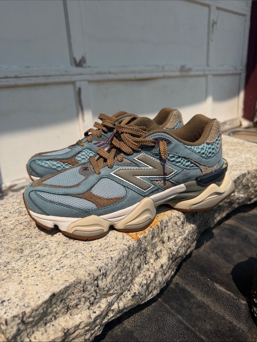 Bodega New Balance Light Blue and Brown Retro Runner Sneakers